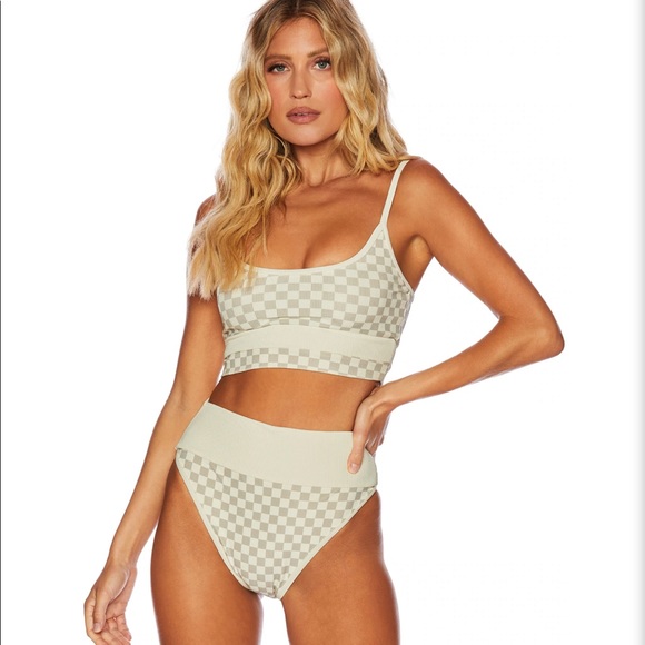 BEACH RIOT EVA TOP TAN CHECKERED NWT - Picture 1 of 3